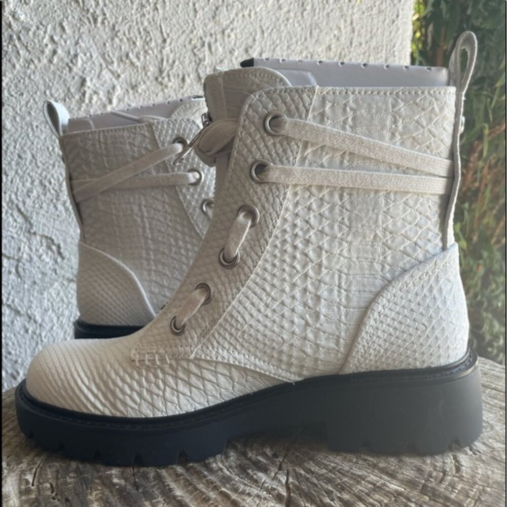 Women’s White Textured Combat Boots